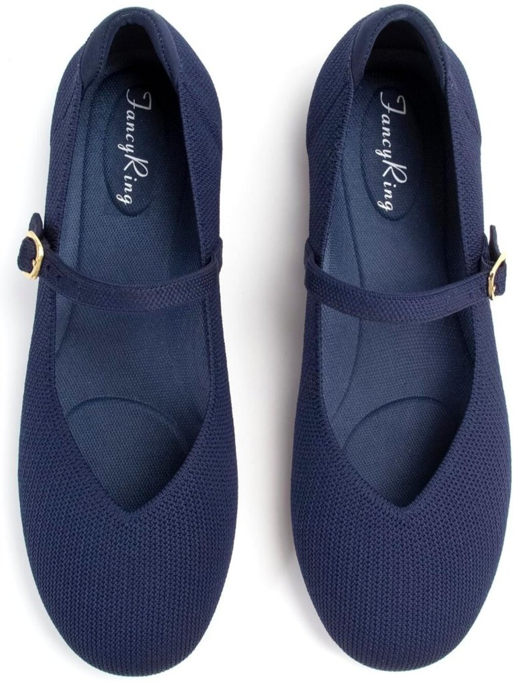 Women's Blue Comfortable Round Toe Ballet Flats with Strap Knit Mary Jane Shoes